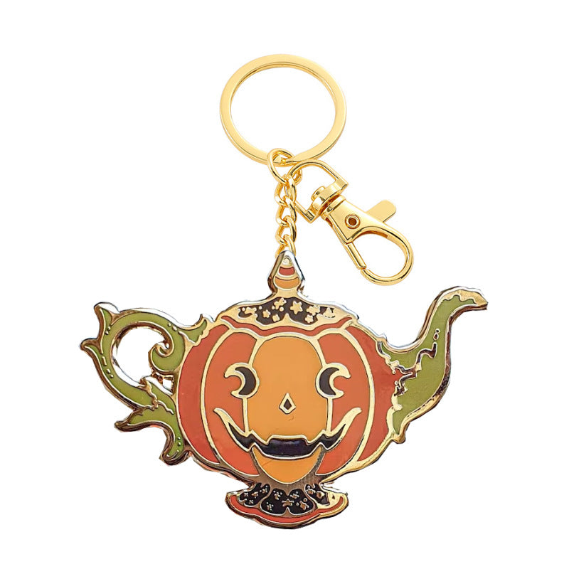 Wholesale 100pcs/pack Halloween Pumpkin Tea Cups Zinc Alloy Keychains